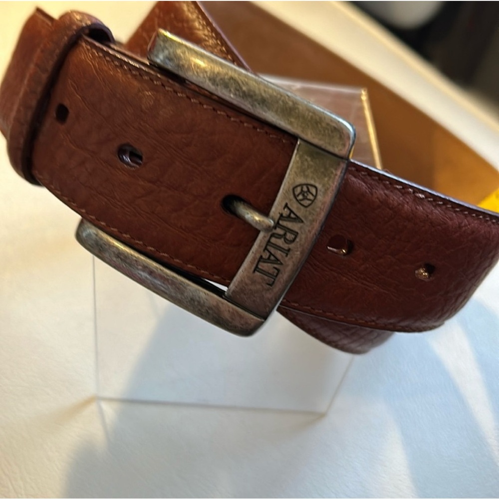 Ariat Chestnut Leather Belt with Rustic Silver Buckle size 34